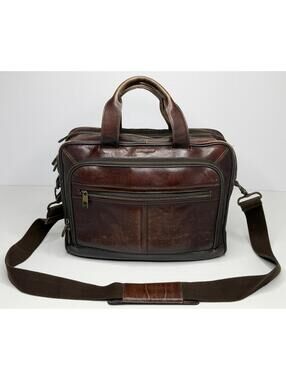 Samsonite Brown Distressed Leather Laptop Briefcase Double Handle Bag P65C